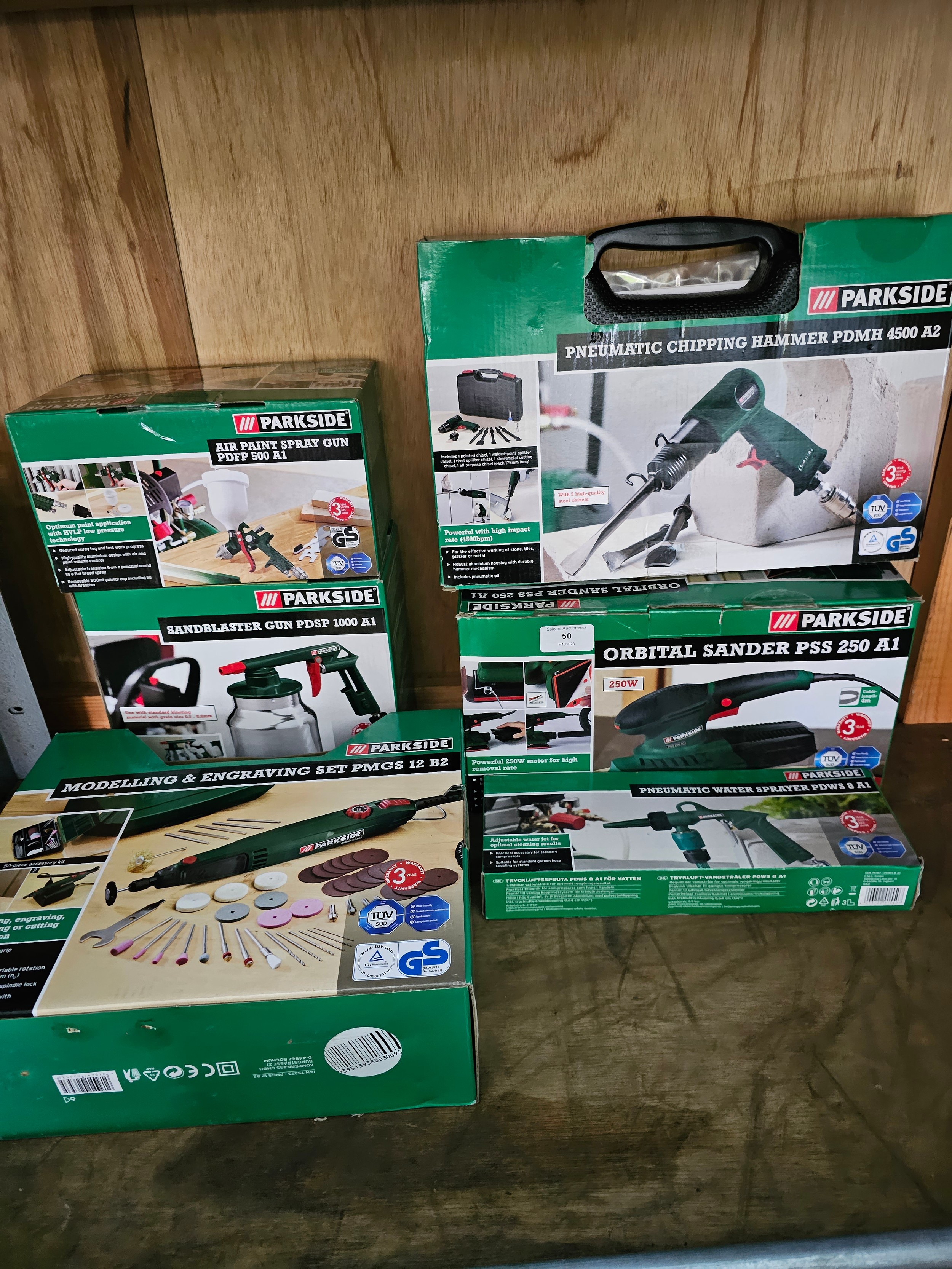 A collection of unused Parkside tools.