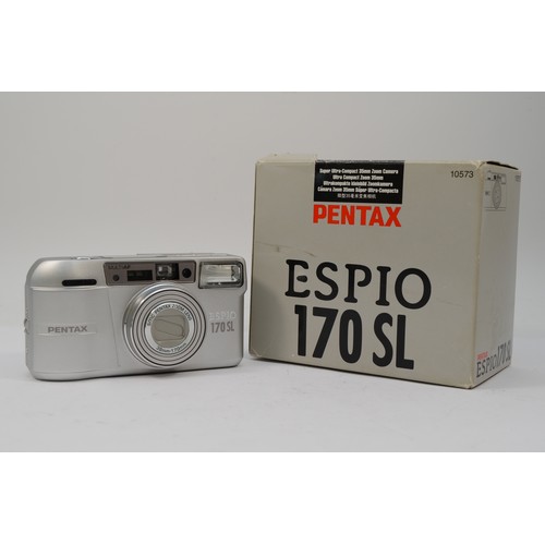 A Pentax Espio 170SL 25mm film camera, with soft carry case and