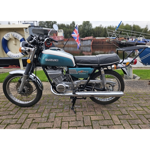 590 - 1974 Suzuki GT250, 247cc. Registration number PJR 38M. Frame number GT250-34159. Engine number GT250... 