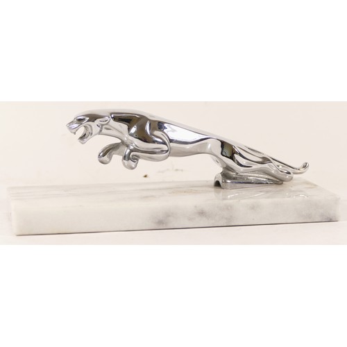 71 - A chrome Jaguar leaping cat, 19.5cm, later mounted on an onyx base