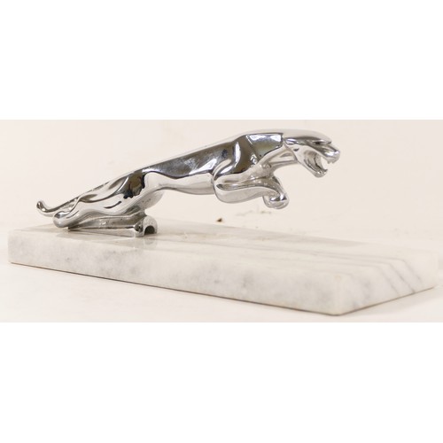 71 - A chrome Jaguar leaping cat, 19.5cm, later mounted on an onyx base