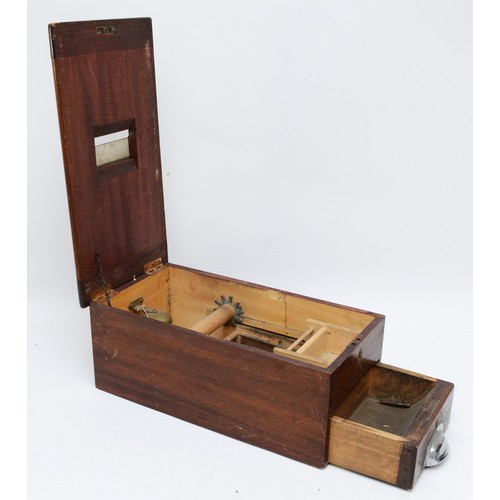 73 - A 20th century mahogany cash registers till, the single drawer with chrome plated handle and applied... 