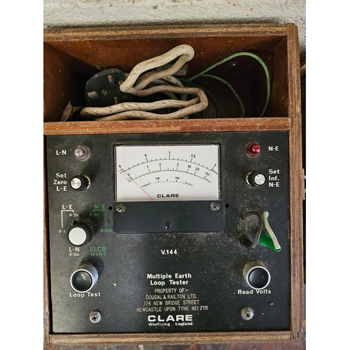 102 - A Clare Multiple Earth Loop Tester, case and a wooden key box