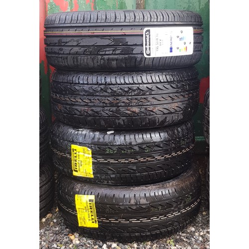 136 - Four tyres including Pirelli (size 195-45ZR16) and Continental, size (195-50R16). (4)