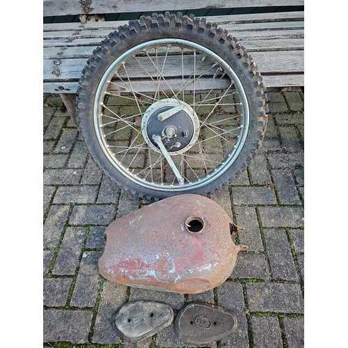 182 - A BSA B31 petrol tanks and a B24 front wheel and hub