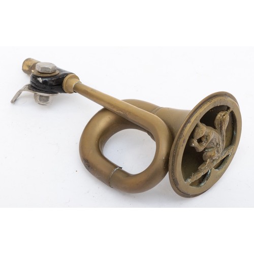 209 - A brass motorcycle horn with squirrel motif, 17cm.