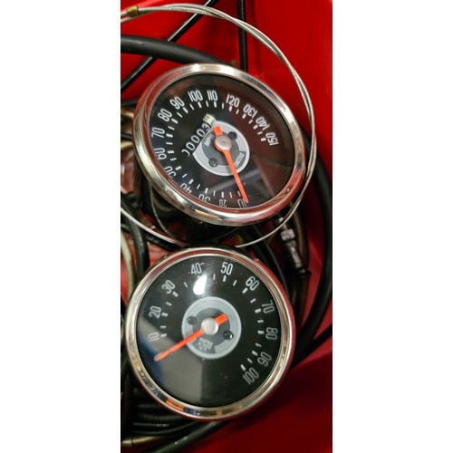 269 - A Smiths 2:1 chronometric rpm counter, a Smiths 150 mph speedometer with rev counter and various cab... 