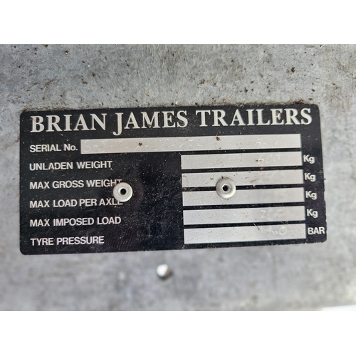 276 - A Brian James, twin axle car trailer, up to 2700KG, with two ramps, manual winch and spare wheel, th... 