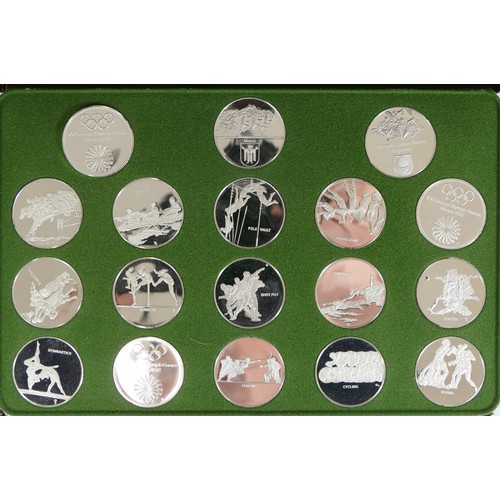A Franklin Mint Munich 1972 summer Olympics silver proof coin set, cased with COA.