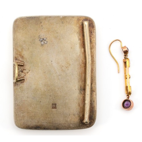 252 - A Japanese silver belt buckle with satsuma panel depicting geisha in a courtyard, 5.5 x 4cm, togethe... 