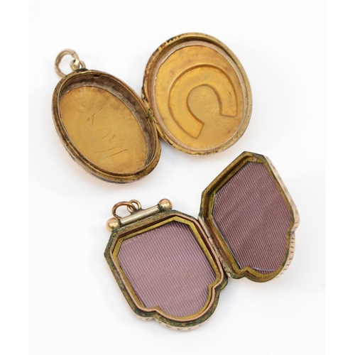 Two unmarked Victorian lockets with chase and embossed decoration ...