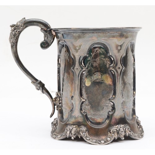 14 - A Victorian Gothic revival silver christening mug, by George Angell & Co, London 1858, with embossed... 