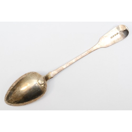 25 - A Victorian silver fiddle pattern basting spoon, by Richard Britton, London 1843,  monogrammed finia... 