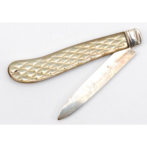 36 - A Victorian silver and carved mother of pearl fruit knife, Sheffield 1863, blade 62mm