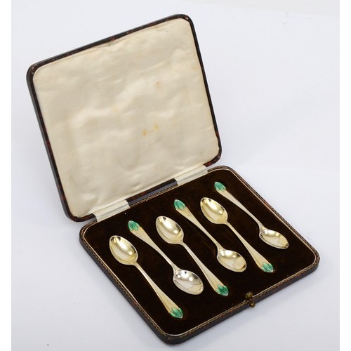 41 - A cased set of six George V silver gilt coffee spoons, by Thomas Bradbury & Sons Ltd, Sheffield 1930... 