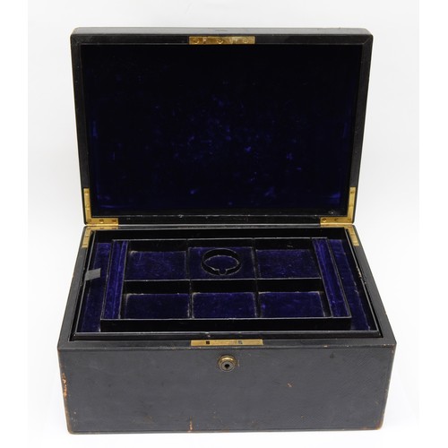 60 - A Victorian black leather bound jewellery box with two internal trays, W.Leuchars & Son Piccadilly ,... 