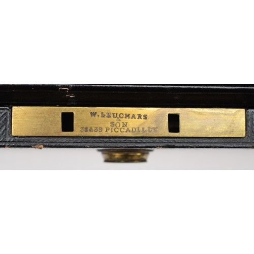 60 - A Victorian black leather bound jewellery box with two internal trays, W.Leuchars & Son Piccadilly ,... 