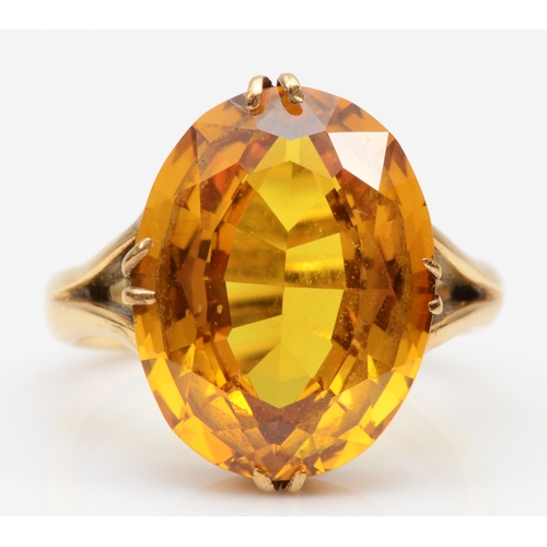 92 - A Scottish Art Deco 18ct gold synthetic yellow sapphire cocktail ring, by Robert Scott (probably), G... 