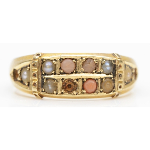 94 - A Victorian 15ct gold seed pearl and coral dress ring, Birmingham 1892, O, 3gm.