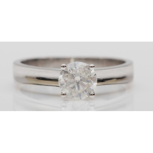 148 - A 14K white gold single stone brilliant cut diamond ring, AIG certificate number J3010574020, weight... 