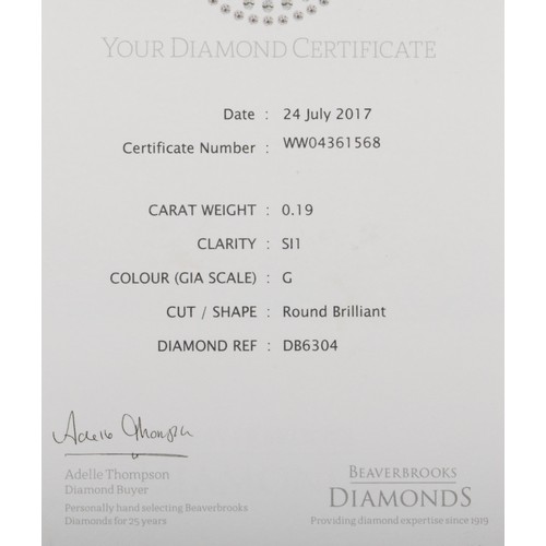 149 - A 18ct white gold single stone brilliant cut diamond ring, BeaverBrooks certificate number WW0436156... 