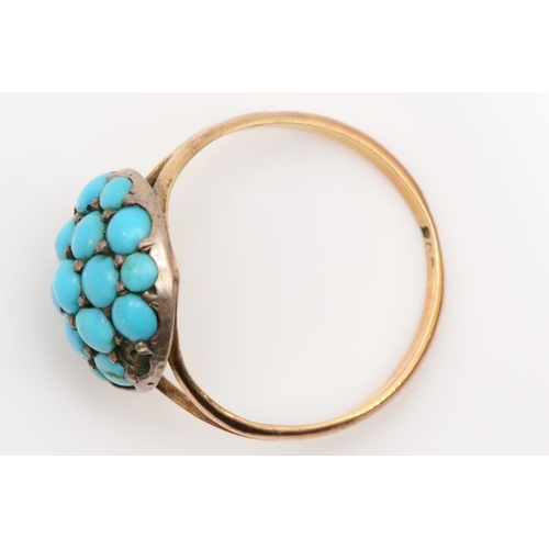 159 - A late Victorian 9ct gold turquoise cluster ring, K, 2.2gm.