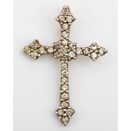 177 - A 9ct gold brilliant cut diamond cross pendant, 28 x 20mm, 2.2gm.