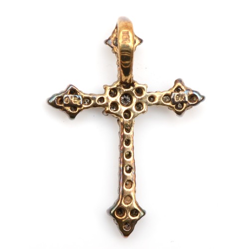 177 - A 9ct gold brilliant cut diamond cross pendant, 28 x 20mm, 2.2gm.