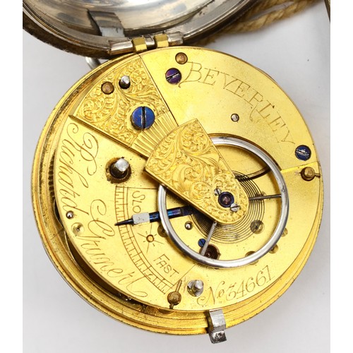 191 - Richard Grunert, Beverley, a Victorian silver open face key wound fusee pocket watch, Chester 1894, ... 