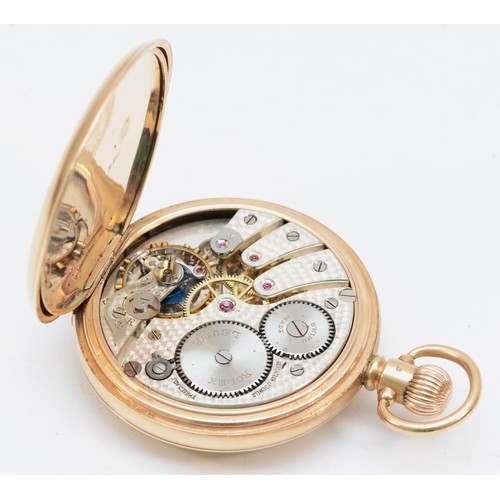 192 - Rolex; A 9ct gold cased half hunter key less wind pocket watch, with seventeen jewel lever signed mo... 