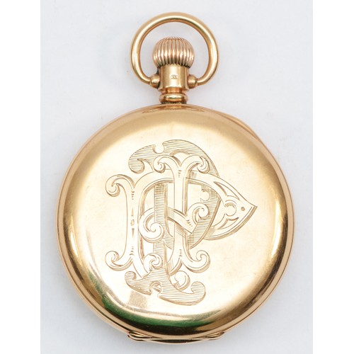 192 - Rolex; A 9ct gold cased half hunter key less wind pocket watch, with seventeen jewel lever signed mo... 