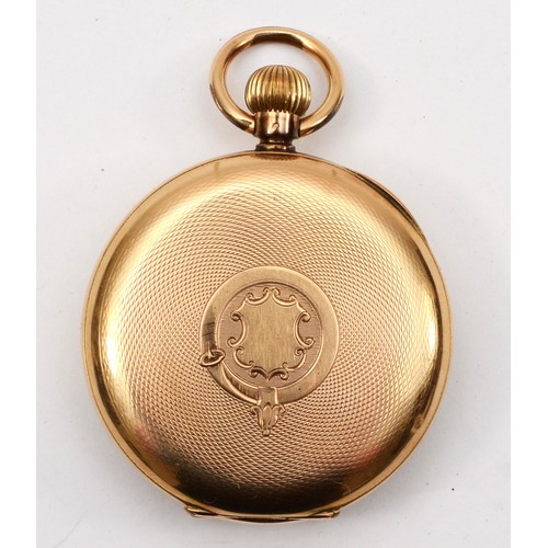 194 - S. Smith & son, A 14ct gold cased open faced key less wind pocket watch, circa. 1900s, the enameled ... 