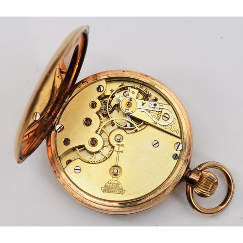 194 - S. Smith & son, A 14ct gold cased open faced key less wind pocket watch, circa. 1900s, the enameled ... 