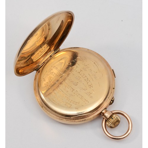 196 - C.E. Court of Ulverston & Grance, a 9ct gold open face key less wind chronograph pocket watch, Chest... 