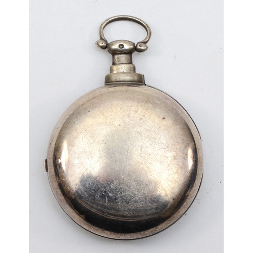 200 - J. Abell, Leicester, a George III silver pair cased verge pocket watch, the white enamel dial with R... 