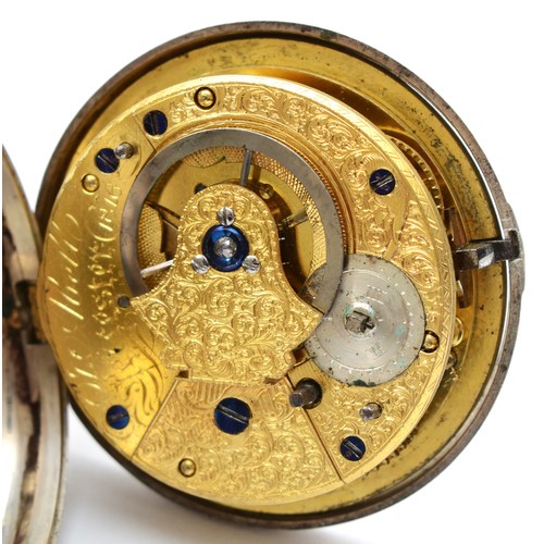 200 - J. Abell, Leicester, a George III silver pair cased verge pocket watch, the white enamel dial with R... 