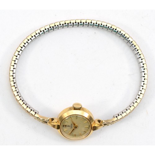 202 - Tudor,  A 18k gold cased manual wind ladies wristwatch, the signed champagne dial with baton and Ara... 