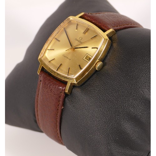 216 - Omega, Geneve, a gold plated manual wind date gentleman's wristwatch, ref 132.0052, c.1972, gilt dia... 