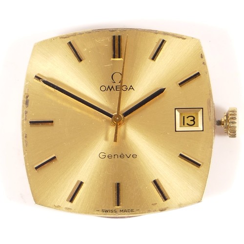 216 - Omega, Geneve, a gold plated manual wind date gentleman's wristwatch, ref 132.0052, c.1972, gilt dia... 