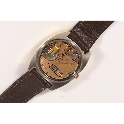 217 - Omega, Constellation, Electronic F300Hz, a gold plated date quartz date gentleman's wristwatch, ref ... 