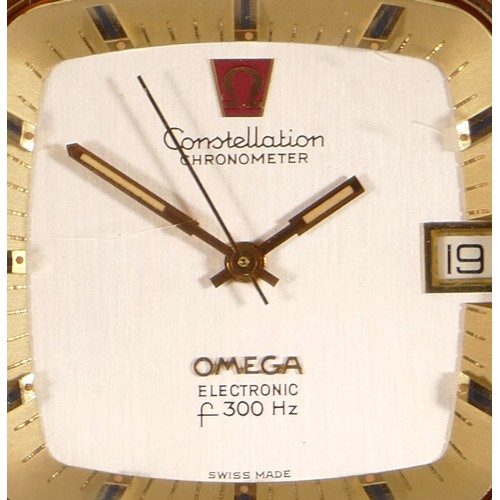 217 - Omega, Constellation, Electronic F300Hz, a gold plated date quartz date gentleman's wristwatch, ref ... 