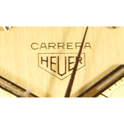 218 - Heuer, Carrera, a gold plated chronograph gentleman's wristwatch, c.1970's, gilt dial with three sub... 