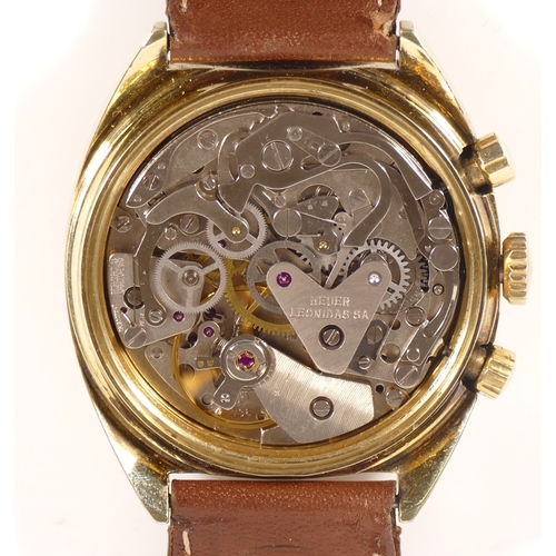 218 - Heuer, Carrera, a gold plated chronograph gentleman's wristwatch, c.1970's, gilt dial with three sub... 