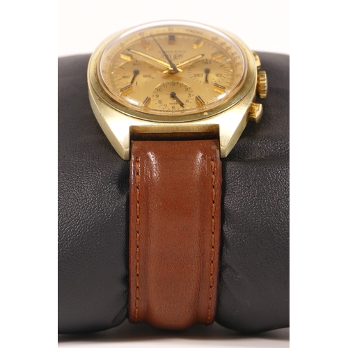 218 - Heuer, Carrera, a gold plated chronograph gentleman's wristwatch, c.1970's, gilt dial with three sub... 