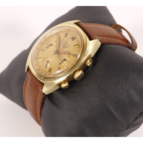 218 - Heuer, Carrera, a gold plated chronograph gentleman's wristwatch, c.1970's, gilt dial with three sub... 