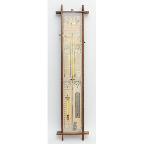 245 - A 19th/early 20th century oak cross framed Admiral Fitzroy wall hanging barometer,  with printed bac... 