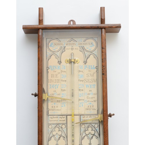 245 - A 19th/early 20th century oak cross framed Admiral Fitzroy wall hanging barometer,  with printed bac... 