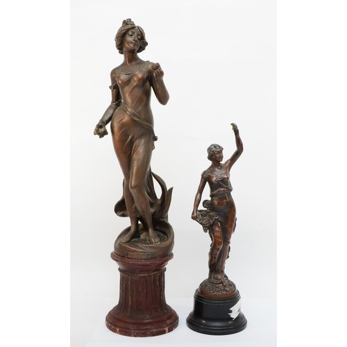 247 - After Aristide de Ranieri (Italian 1865-1954); La Rose, a patinated spelter figure of a lady holding... 