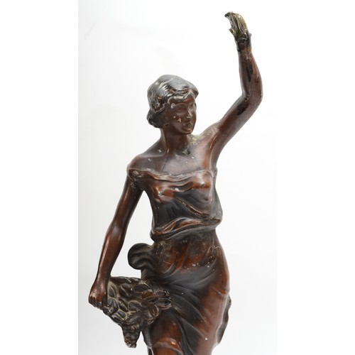 247 - After Aristide de Ranieri (Italian 1865-1954); La Rose, a patinated spelter figure of a lady holding... 