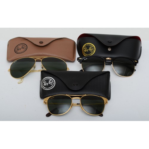 266 - Three pairs of vintage Ray Ban sunglasses, Aviator 62/14, 65/19 and Bausch & Lomb Ray Ban Signet, al... 